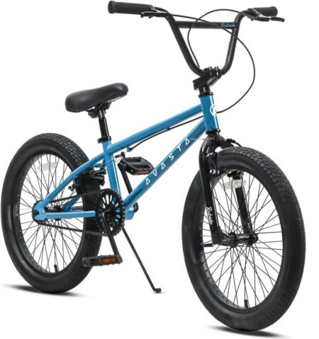 AVASTA Vélo BMX freestyle 18 pouces pour enfants de 5, 6, 7, 8 ans, garçons, filles et débutants, bleu