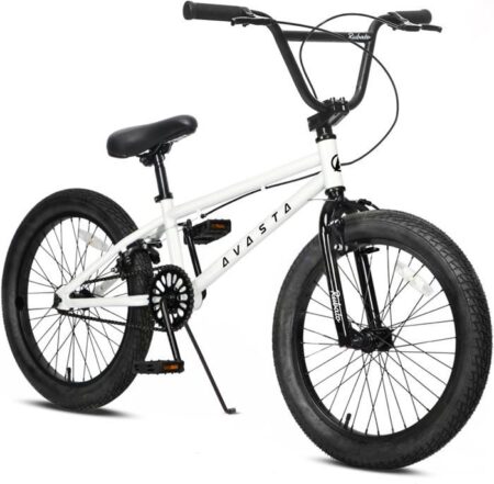 AVASTA Vélo BMX freestyle pour enfants de 5, 6, 7, 8 ans, garçons, filles et adolescents débutants, blanc