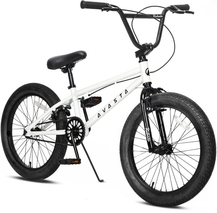 AVASTA Vélo BMX freestyle pour enfants de 5, 6, 7, 8 ans, garçons, filles et adolescents débutants, blanc