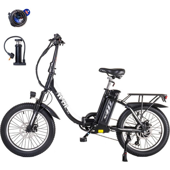 AVDLEU - Vélo Électrique Pliable 20" - Moteur 250W - Batterie 48V 14.25Ah - 50 à 100km (Mode ASSIST) - 7 vitesses SHIMANO - Noir