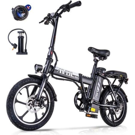 AVDLEU - Vélo Électrique Pliable - Roues 16" - Moteur 250W  25km/h - Batterie 36V 11.4Ah - Autonomie 40-80km (Mode ASSIST) - Noir