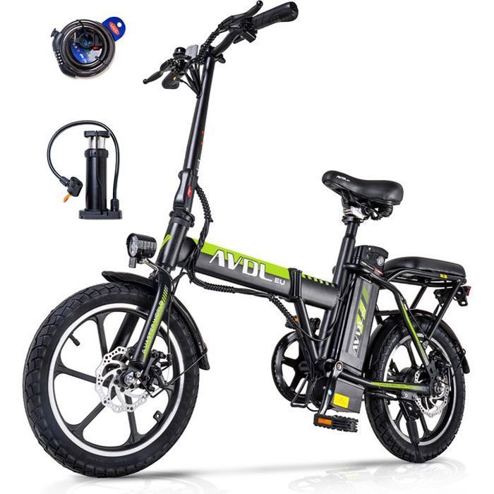 AVDLEU - Vélo Électrique Pliable - Roues 16" - Moteur 250W - 25km/h - Batterie 36V 11.4Ah - Autonomie 40-80km (Mode ASSIST) - Vert
