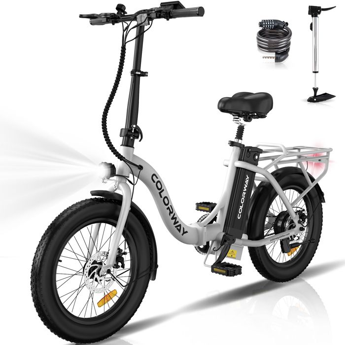 COLORWAY Vélo électrique Pliable 20" Blanc, Vélo Assiatance électrique avec Batterie 36V 12Ah Moteur 250W, VAE E-BIKE pliant