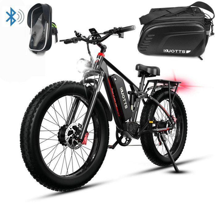 Vélo Électrique DUOTTS S26 – Double moteur 750W*2 – 48V/20Ah Samsung Batterie – 7 vitesse SHIMANO – Roue 26*4.0 »+ sac de vélo