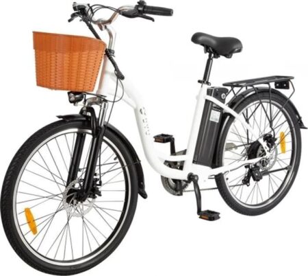 DYU C6 Vélo électrique 26" VAE - Moteur 250W - Batterie Amovible 36V/12.5Ah -  Autonomie 100km, Shimano 6 vitesses,Blanc