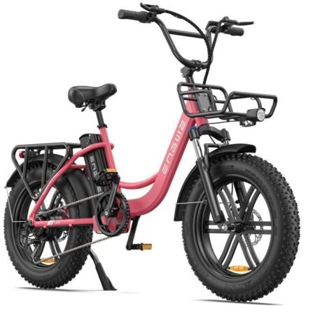 Vélo électrique ENGWE L20 Autonomie 140km Moteur 250W Batterie 48V13Ah Amortisseur avant Pneus snow 20 pouces VTC Fat bike Rose