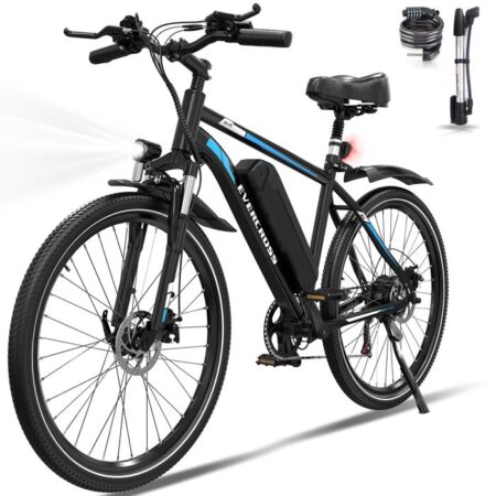 EVERCROSS TECH Vélo électrique 26" EK15- Batterie amovible 36V 12Ah Moteur 250W 7-Vitesse Freins à Double Disque Adulte - Noir