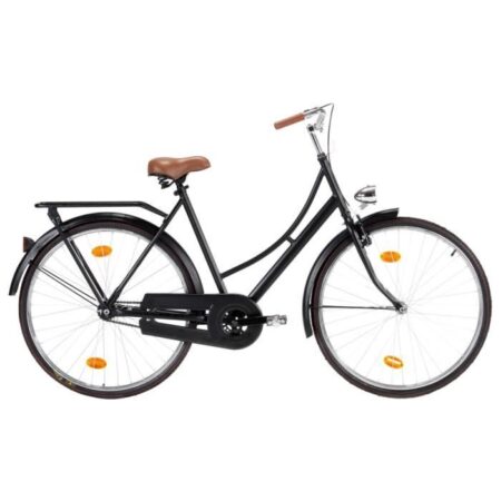 Vélo hollandais 28 pouces 57 cm pour femmes - Noir - Acier - Frein à rétropédalage - Confortable et pratique