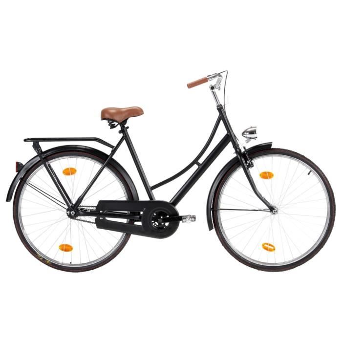 Vélo hollandais 28 pouces 57 cm pour femmes - Noir - Acier - Frein à rétropédalage - Confortable et pratique