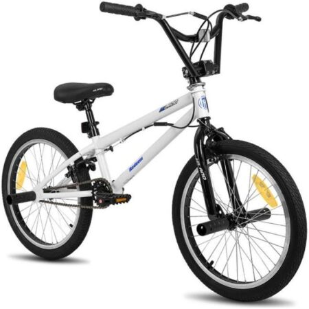 Hiland 20" Kids BMX Freestyle Bike avec 2 repose-pieds en acier et roue libre, rotation à 360 degrés-Blanc