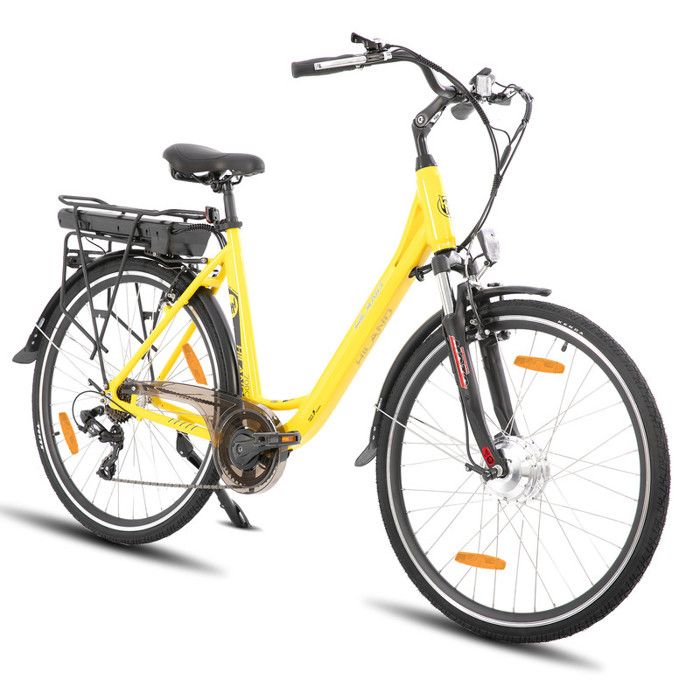 HILAND Vélo électrique adulte 28 pouces, moteur 250W avec batterie amovible, 25KM/H, vélo électrique de ville,Jaune
