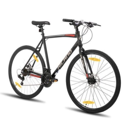 Hiland Vélo de route 28", 21 Speed,vélo de ville avec freins à disque pour hommes et femmes，Cadre léger en alliage d'aluminium，Noir