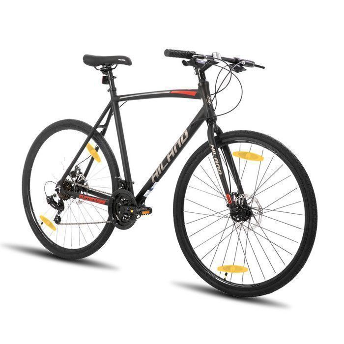 Hiland Vélo de route 28", 21 Speed,vélo de ville avec freins à disque pour hommes et femmes,Cadre léger en alliage d'aluminium,Noir