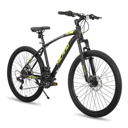 HILAND VTT 27,5 Pouces Tout Terrain,Vélo 21 Vitesses avec Cadre en Acier,Vélo de Montagne avec Fourche à Suspension-Jaune