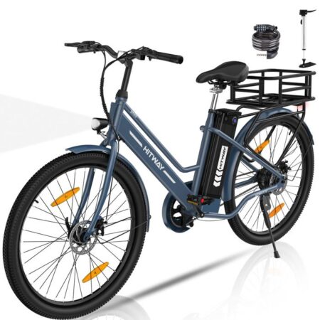 HITWAY Vélo Électrique 26 Pouces VAE, Moteur 250W, Batterie 36V/10,4Ah,Pédalage Assisté, BK8S Bleu+HITWAY Panier de Vélo Arrière