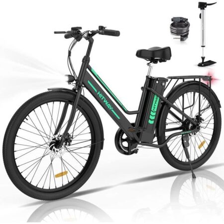 HITWAY Vélo électrique 26" Noir Moteur 250W - Batterie au Lithium Amovible 36V - 8,4Ah (pompe à velo inclus)
