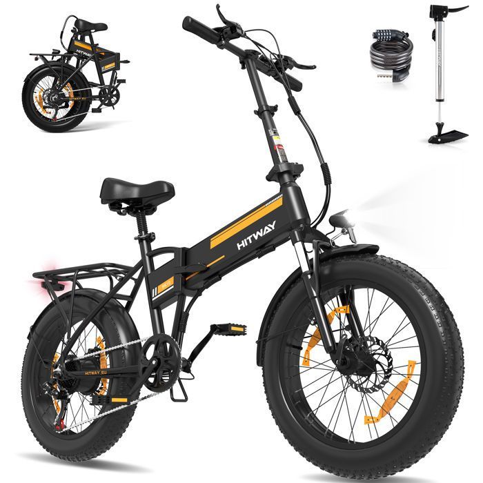 HITWAY Vélo électrique E-Bike 20" x4.0 Fat Tire, pliable, moteur 250W, batterie amovible 36V 12Ah, EBike Ville Portée 35-90km BK10