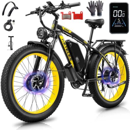 KETELES K800-2000W vélo électrique à double moteur avant et arrière-21 vitesses-batterie Samsung 23AH-pneus tout-terrain 26*4-jaune