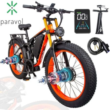 KETELES K800PRO-2 * 1000W vélo électrique à double moteur- 7 vitesses-batterie 23AH-26*4 gros pneus-suspension complète-Orange