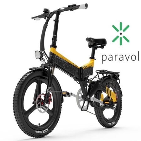 LANKELEISI G650 20 pouces Vélo électrique pliant — moteur 500 W — batterie 12,8 Ah — Shimano 7 vitesses — suspension totale—jaune