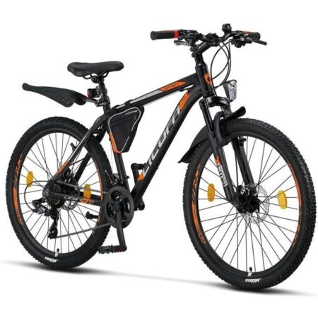 Vélo - LICORNE - VTT 26'' - 21 vitesses - Freins à disque - Couleur Noir/Orange