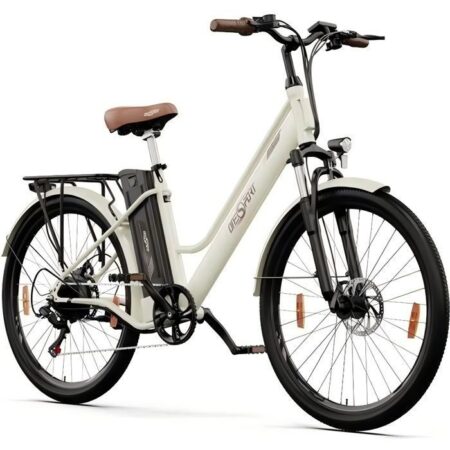 ONESPORT OT18 Vélo électrique 26"- 250W - Batterie Amovible 36V/14.4Ah - Frein à disque - Shimano 7 Vitesses - Autonomie 70km Blanc