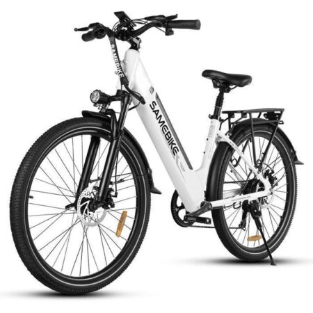 Samebike Vélo électrique 26"  VAE Moteur 500W - 36V/15Ah Batterie, Autonomie de 120 km,Shimano 7 Vitesses, Fourche Suspendue,Blanc