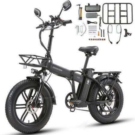 SINOHON - Vélo Électrique Pliable - Roues 20" - Moteur 1000W 45km/h - Batterie 48V 18Ah - Autonomie 80-120km (Mode ASSIST) - Noir