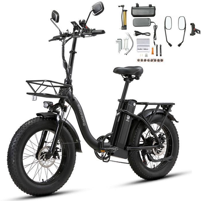 SINOHON - Vélo Électrique Pliable - Roues 20" - Moteur 750W 45km/h - Batterie 48V 15Ah - Autonomie 80-100km (Mode ASSIST) - Noir