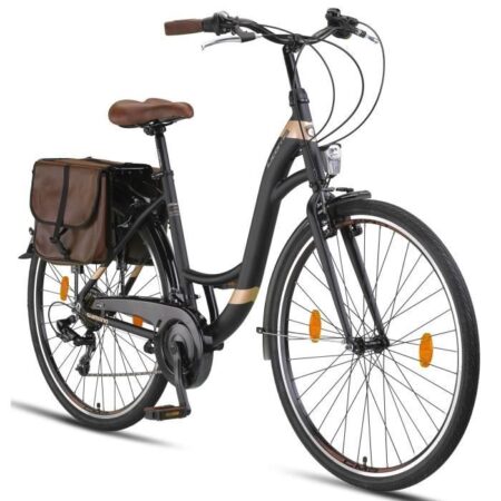 Vélo de ville pour femme - Aluminium - 26-28 pouces - 21 vitesses - Noir - Cadre rigide