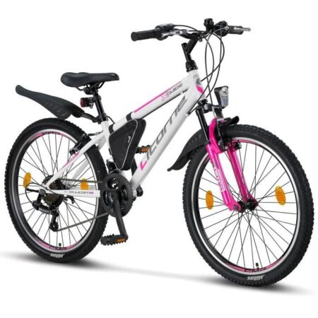 VTT - LICORNE - Modèle Blanc/Rose - 24 pouces - Fourche suspendue - Mixte