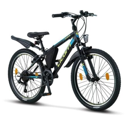 VTT - LICORNE - 24 pouces - Noir/Bleu/Vert citron - Fourche suspendue - Mixte