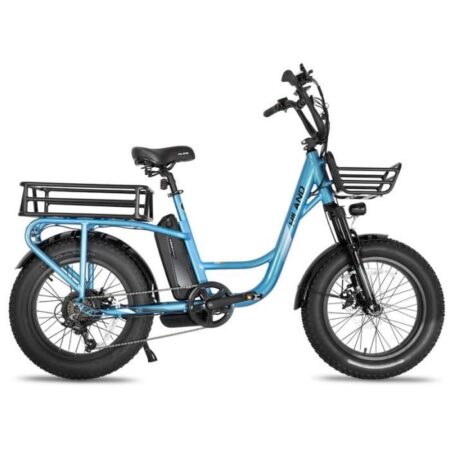 Vélo de transport électrique Hiland 20", freins à disque, moteur 250 watts avec porte-bagages arrière - Bleu