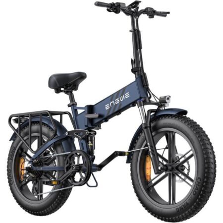 velo electrique pliable ENGWE ENGINE Pro 2.0 Autonomie 110km Batterie 52V16Ah Tout suspendu Pneus snow 20 pouces VTT Fat bike bleu
