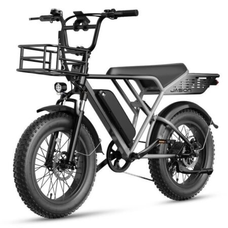 JASION RetroVolt Vélo électrique Gris 20" x 4.0, Batterie Amovible 48V13AH,Shimano 7 Vitesses,VAE,VTT Ville E-Bike, Panier avant