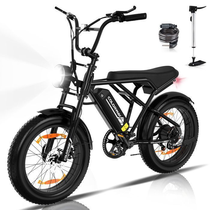 Vélo électrique VAE - COLORWAY - Noir - 20" avec Pneu 4.0 Fat - Batterie amovible 36V 12Ah - E-BIKE Tout Terrain - VTT Électrique