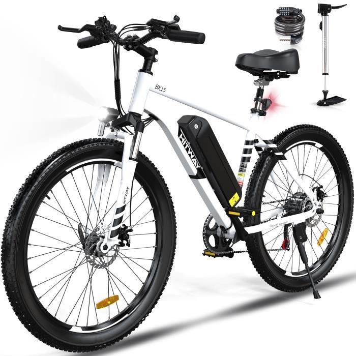 HITWAY vélo électrique VAE Blanc, VTT électrique, 26" x 3.0 Ville E-Bike, Batterie au Lithium Amovible 48V15AH, Shimano 7 Vitesses