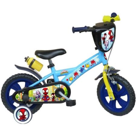 Vélo enfant 12'' garçon SPIDEY et ses amis extraordinaires pour enfant < 90 cm avec 1 frein, 2 stabilisateurs et plaque avant !