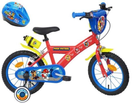 Vélo enfant 14" Pat Patrouille équipé de 2 freins, Bidon/Porte Bidon, Garde Boue, Plaque avant, stabilisateurs amovibles + CASQUE !