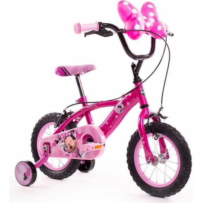 Vélo Enfant Disney - Minnie Mouse - Roues 12" - Age 3 à 5 ans - 2 Freins - Stabilisateurs - Rose - Produit HUFFY