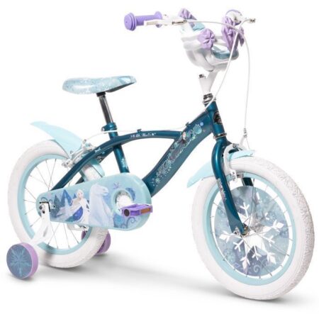 Vélo Enfant Disney - Reine Des Neiges - Roues 16" - Age 5-7 ans - 2 Freins - Stabilisateurs - Garde-Boue - Bleu - Produit HUFFY
