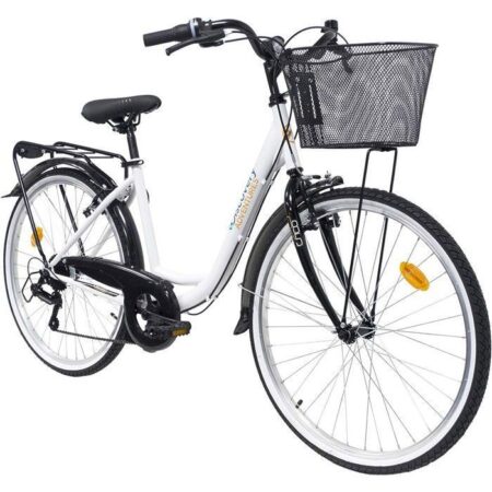Vélo de ville 26'' Retro Femme "Discovery Adventures" équipé de 6 Vitesses Shimano et équipement Complet City avec panier.