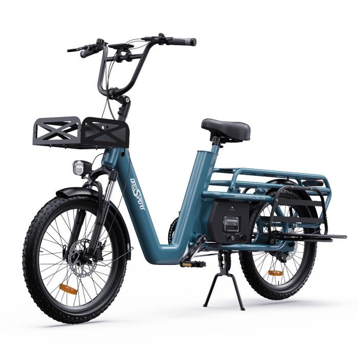 Vélo cargo électrique OneSport OT01 - Moteur 500 W - Batterie 27 Ah - Pneu 20'' x 2,6'' - Frein hydraulique - Vitesse unique