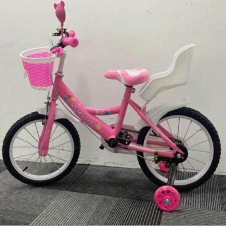 Vélo d'enfant, 16 - MIPAN - Avec roues auxiliaires + Panier à vélo - Bicyclette pour filles - Pour enfants de 3 à 5 ans - Rose