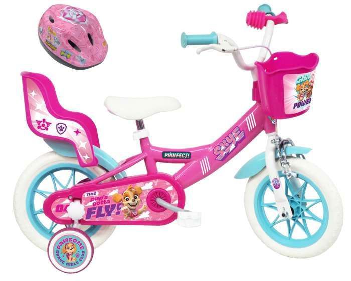 Vélo enfant Fille 12'' PAT PATROUILLE / STELLA (Taille d'enfant<95 cm) avec 1 Frein, panier avant, porte poupée + CASQUE STELLA !