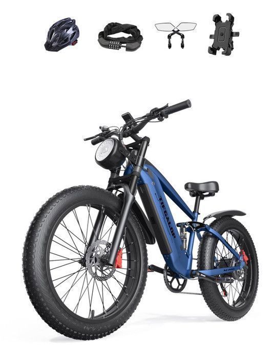 Vélo Electrique TIFGALOP ES28-GR - 1000W - Batterie Amovible 48V18Ah - Portée 45-90 km - Pneus Tout Terrain 26 Pouces - Bleu Gris
