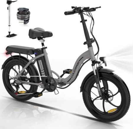 Vélo Électrique COLORWAY pliable 20" - Batterie 36V/12Ah - Moteur 250W - 7 Vitesses - Argent