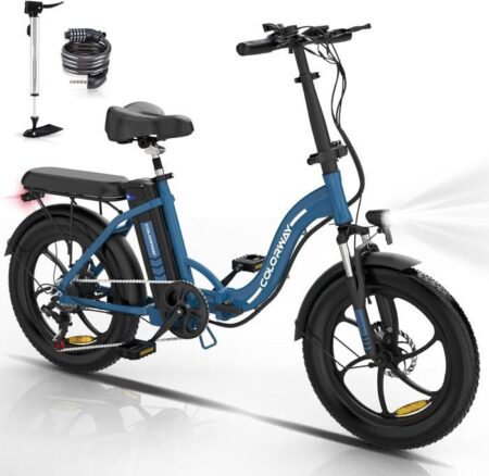 Vélo Électrique COLORWAY pliable 20" - Batterie 36V/12Ah - Moteur 250W - 7 Vitesses - Bleu