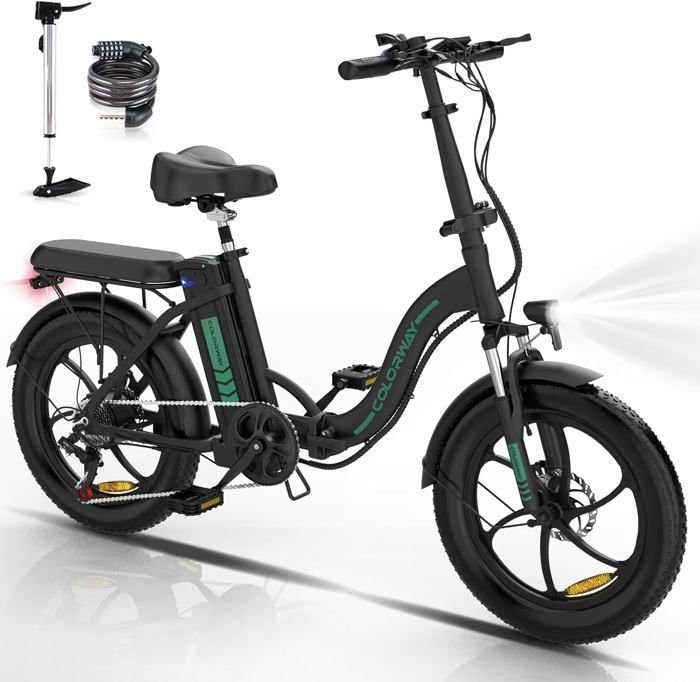 Vélo Électrique COLORWAY pliable 20" - Batterie 36V/12Ah - Moteur 250W - 7 Vitesses - Noir