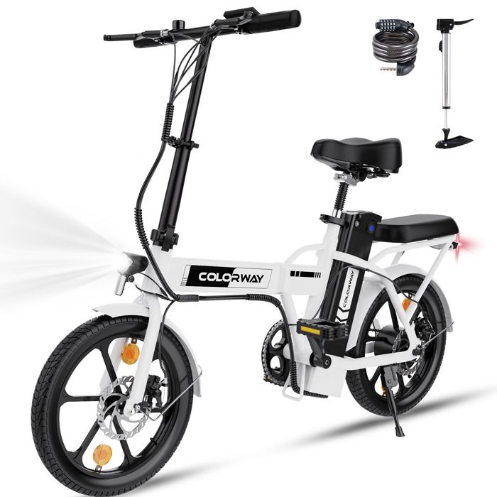 Vélo électrique pliable 16" COLORWAY - Batterie 36V8,4Ah - Pédalage assisté - Écran LCD - Blanc